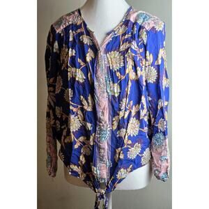 Democracy Blouse Women’s Multicolored Floral Long Sleeve Size S EUC Blue Pink